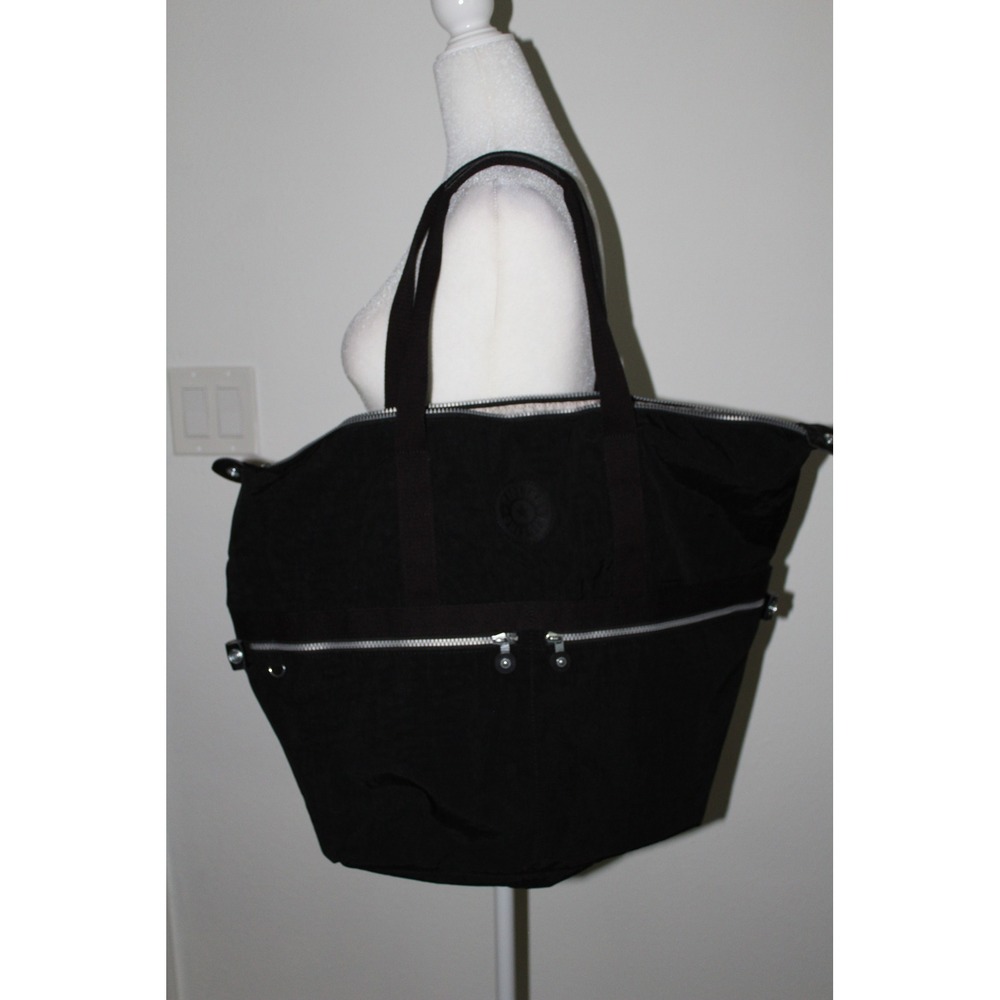 Kipling Medium Tote‎ Bag Black Crinkle Nylon Travel Gym Shoulder Bag